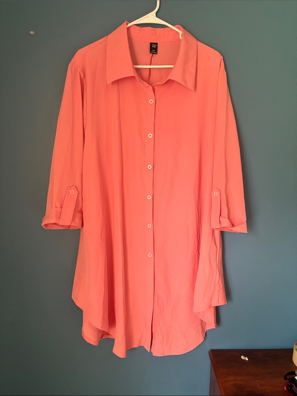 Lightweight Peach colored  Button-Front Women's Tunic Shirt